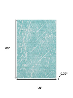 HomeRoots 5' X 8' Teal and Ivory Abstract Area Rug - Washable, UV Protected, Stylish for Family Rooms & Play Areas 652847