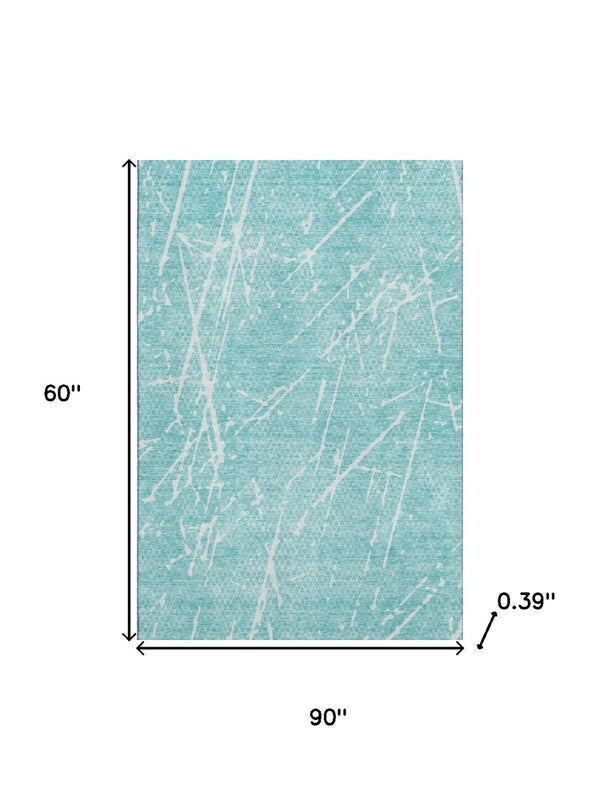 HomeRoots 5' X 8' Teal and Ivory Abstract Area Rug - Washable, UV Protected, Stylish for Family Rooms & Play Areas 652847