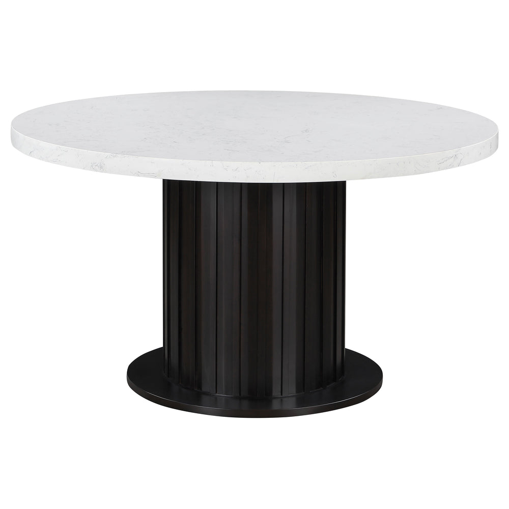 English Elm Sherry Rustic Espresso Cultured Marble Round Dining Table 54" Pedestal Base Durable Elegance B062S00873
