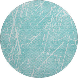 HomeRoots 8' Teal and Ivory Abstract Round Rug - Washable, UV Protected, Perfect for Kids and Pets! 652848