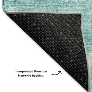 HomeRoots 8' Teal and Ivory Abstract Round Rug - Washable, UV Protected, Perfect for Kids and Pets! 652848