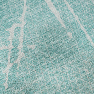 HomeRoots 8' Teal and Ivory Abstract Round Rug - Washable, UV Protected, Perfect for Kids and Pets! 652848