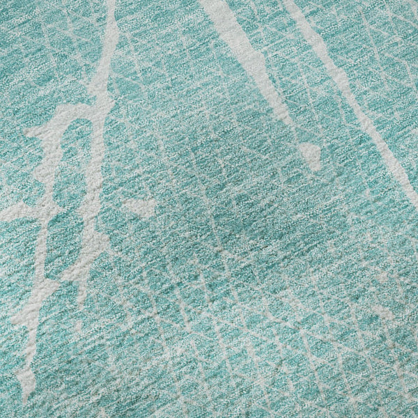 HomeRoots 8' Teal and Ivory Abstract Round Rug - Washable, UV Protected, Perfect for Kids and Pets! 652848
