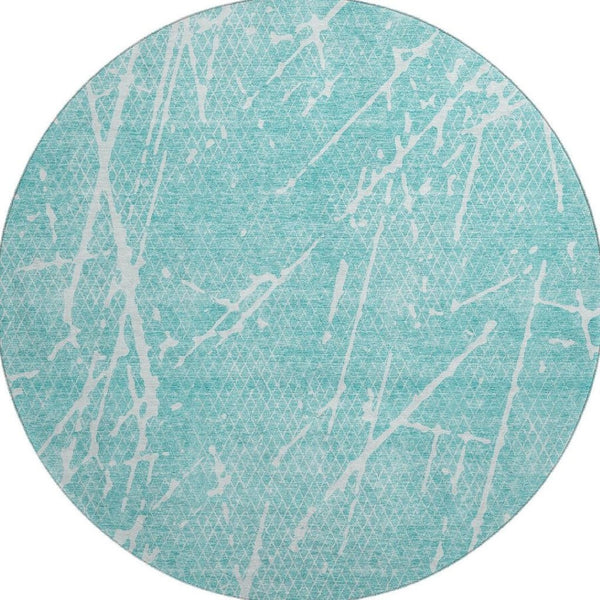 HomeRoots 8' Teal and Ivory Abstract Round Rug - Washable, UV Protected, Perfect for Kids and Pets! 652848