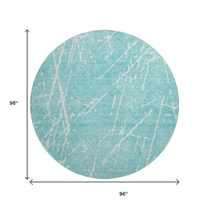 HomeRoots 8' Teal and Ivory Abstract Round Rug - Washable, UV Protected, Perfect for Kids and Pets! 652848