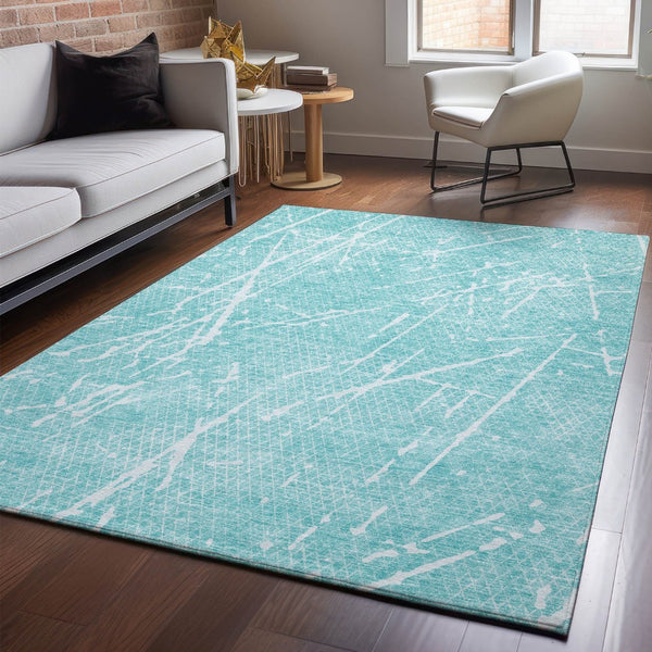 HomeRoots 8' X 10' Teal and Ivory Abstract Area Rug - Washable, UV-Protected & Perfect for Busy Homes! 652849
