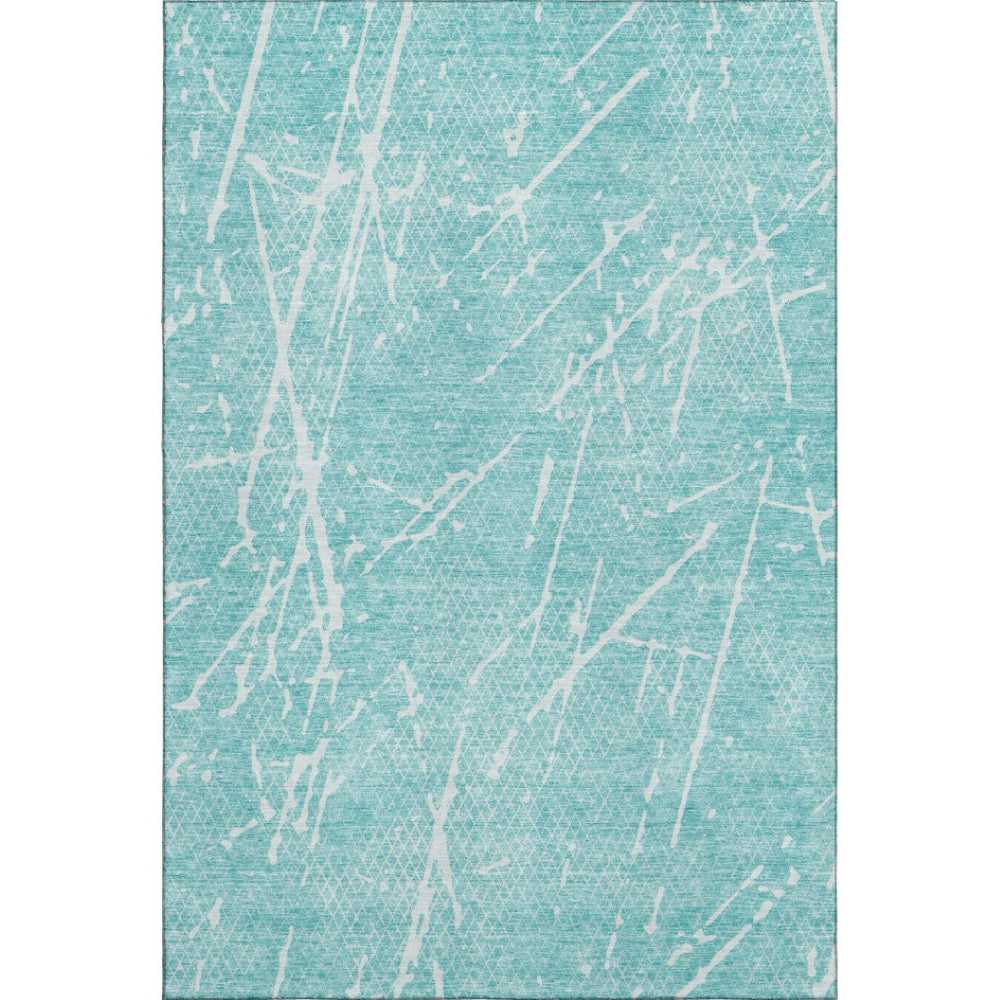 HomeRoots 8' X 10' Teal and Ivory Abstract Area Rug - Washable, UV-Protected & Perfect for Busy Homes! 652849