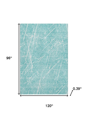 HomeRoots 8' X 10' Teal and Ivory Abstract Area Rug - Washable, UV-Protected & Perfect for Busy Homes! 652849