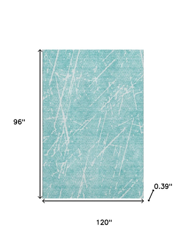 HomeRoots 8' X 10' Teal and Ivory Abstract Area Rug - Washable, UV-Protected & Perfect for Busy Homes! 652849