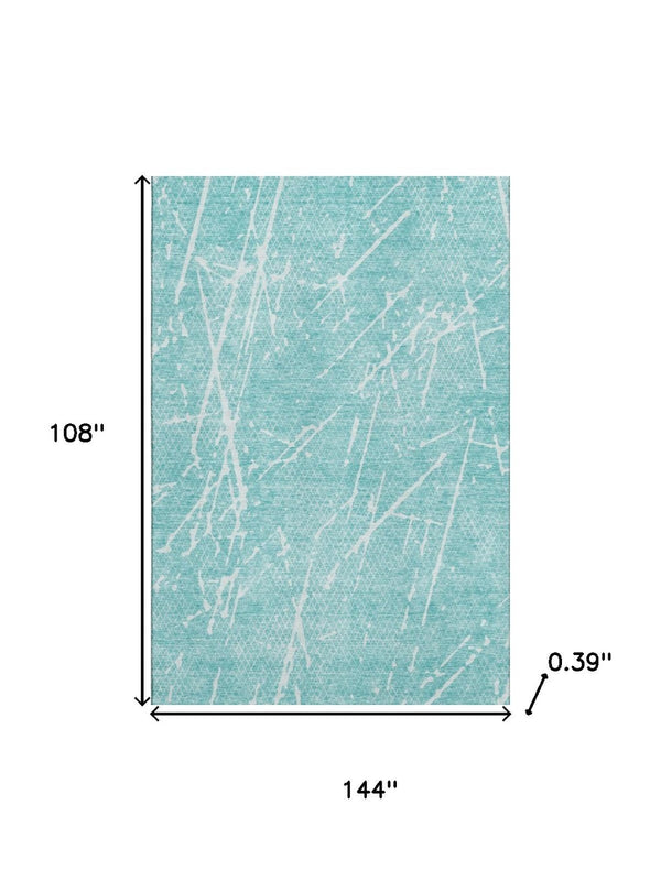 HomeRoots 9' X 12' Teal & Ivory Abstract Washable Area Rug – Durable, Stylish, UV-Protected for Busy Homes! 652850