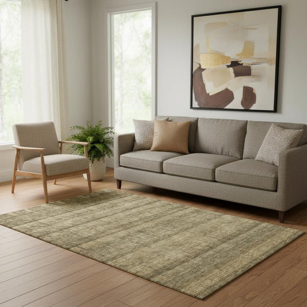 HomeRoots 5' X 8' Brown and Beige Striped Washable Area Rug with UV Protection - Durable, Stylish & Easy Care 652853