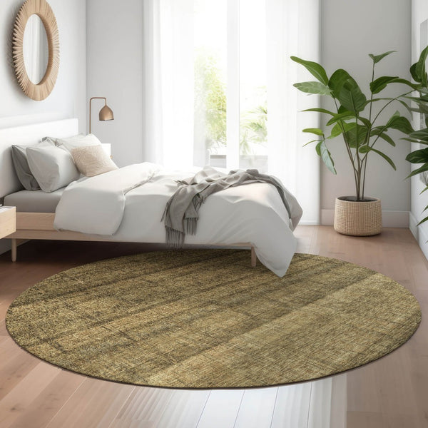HomeRoots 8' Washable Round Rug in Brown and Beige Stripes – Stain Resistant, UV Protected for Indoor/Outdoor Use 652854