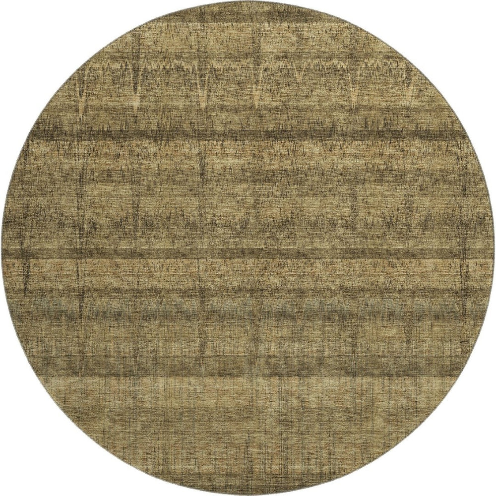 HomeRoots 8' Washable Round Rug in Brown and Beige Stripes – Stain Resistant, UV Protected for Indoor/Outdoor Use 652854