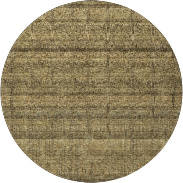HomeRoots 8' Washable Round Rug in Brown and Beige Stripes – Stain Resistant, UV Protected for Indoor/Outdoor Use 652854