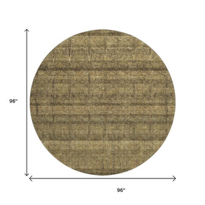 HomeRoots 8' Washable Round Rug in Brown and Beige Stripes – Stain Resistant, UV Protected for Indoor/Outdoor Use 652854