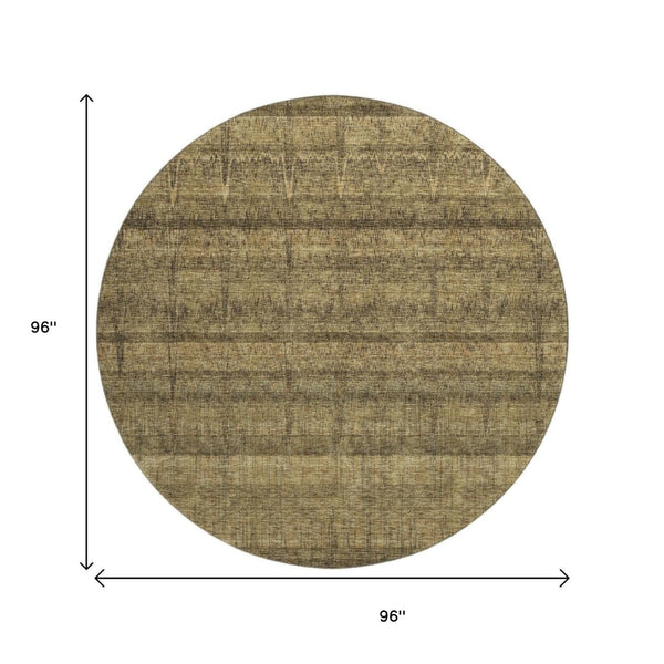 HomeRoots 8' Washable Round Rug in Brown and Beige Stripes – Stain Resistant, UV Protected for Indoor/Outdoor Use 652854