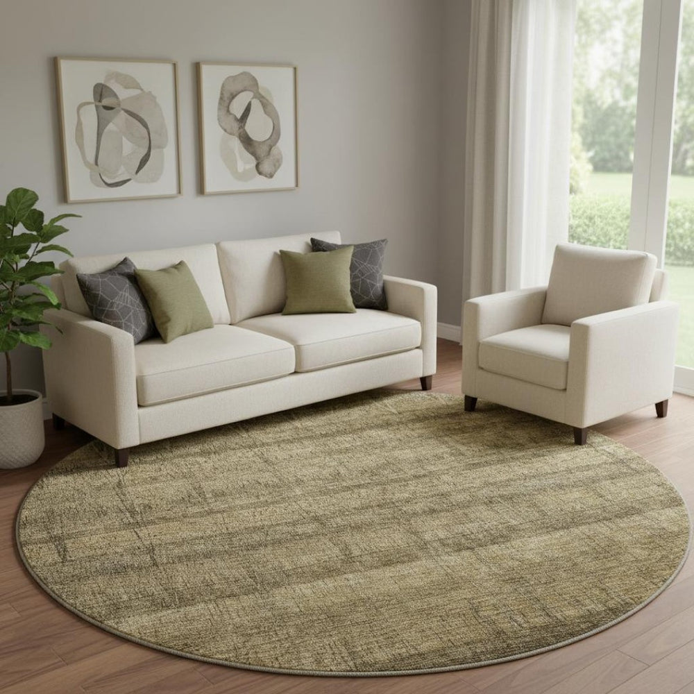 HomeRoots 8' Washable Round Rug in Brown and Beige Stripes – Stain Resistant, UV Protected for Indoor/Outdoor Use 652854