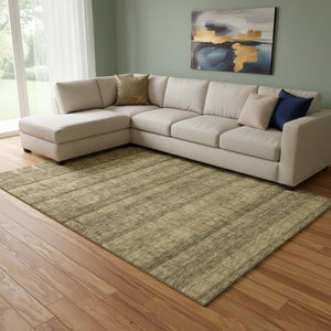 HomeRoots 8' X 10' Brown and Beige Striped Area Rug - Washable, Stain-Resistant, UV Protected for Active Homes 652855