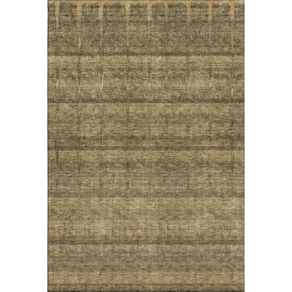 HomeRoots 9' X 12' Striped Washable Area Rug - Durable, UV-Resistant with Timeless Brown & Beige Design! 652856