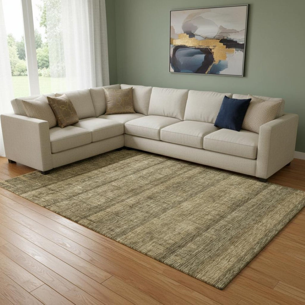 HomeRoots 9' X 12' Striped Washable Area Rug - Durable, UV-Resistant with Timeless Brown & Beige Design! 652856