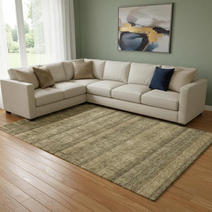 HomeRoots 9' X 12' Striped Washable Area Rug - Durable, UV-Resistant with Timeless Brown & Beige Design! 652856