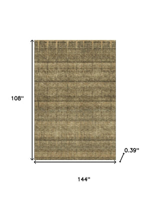 HomeRoots 9' X 12' Striped Washable Area Rug - Durable, UV-Resistant with Timeless Brown & Beige Design! 652856