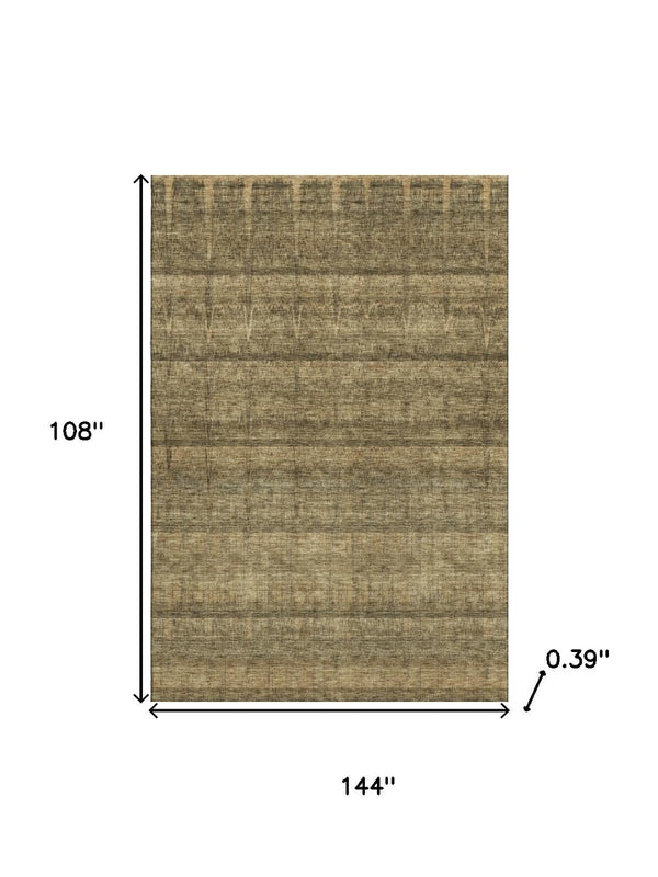 HomeRoots 9' X 12' Striped Washable Area Rug - Durable, UV-Resistant with Timeless Brown & Beige Design! 652856