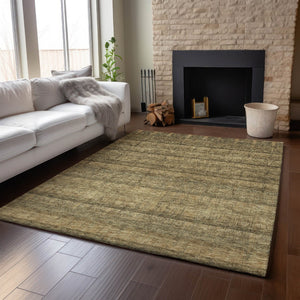HomeRoots 9' X 12' Striped Washable Area Rug - Durable, UV-Resistant with Timeless Brown & Beige Design! 652856