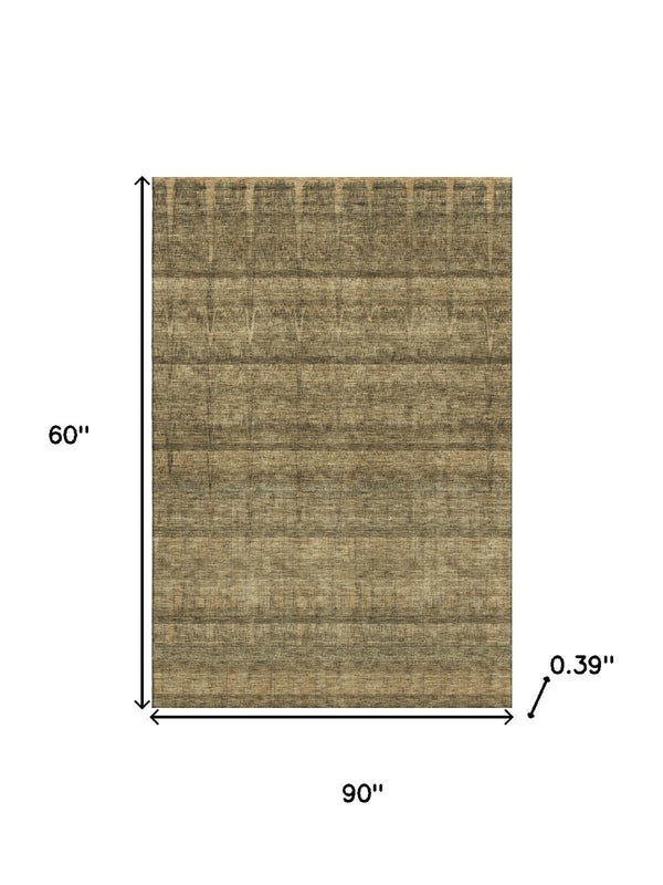 HomeRoots 9' X 12' Striped Washable Area Rug - Durable, UV-Resistant with Timeless Brown & Beige Design! 652856