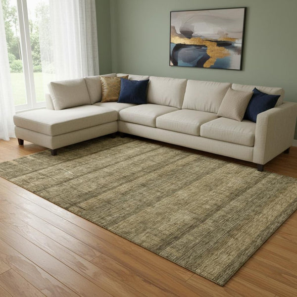 HomeRoots 10' X 14' Brown and Beige Striped Area Rug – Stylish, Washable, UV-Protected for Family Homes & Pets 652857