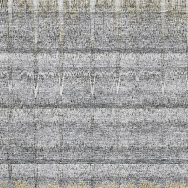 HomeRoots 5' Gray Ivory Gold Striped Washable Area Rug - Durable, Stain Resistant, UV Protected for High Traffic Areas 652859