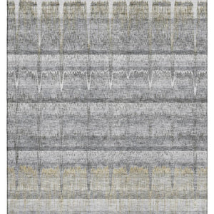 HomeRoots 5' Gray Ivory Gold Striped Washable Area Rug - Durable, Stain Resistant, UV Protected for High Traffic Areas 652859