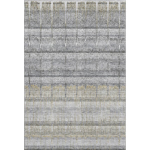 HomeRoots 5' Gray Ivory Gold Striped Washable Area Rug - Durable, Stain Resistant, UV Protected for High Traffic Areas 652859