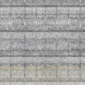 HomeRoots 5' Gray Ivory Gold Striped Washable Area Rug - Durable, Stain Resistant, UV Protected for High Traffic Areas 652859