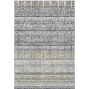 HomeRoots 8' X 10' Stylish Gray Ivory Gold Striped Washable Area Rug with UV Protection for Any Home 652861