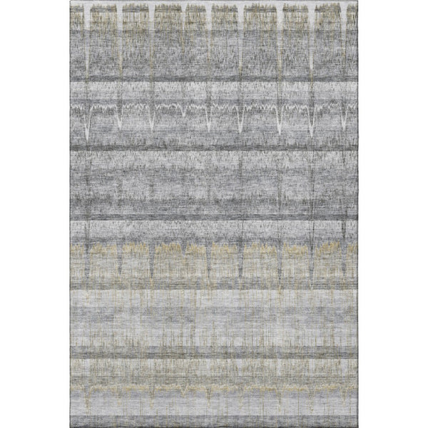 HomeRoots 8' X 10' Stylish Gray Ivory Gold Striped Washable Area Rug with UV Protection for Any Home 652861