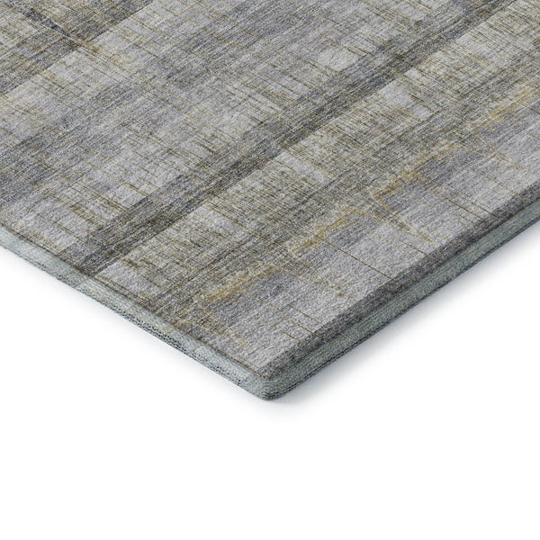 HomeRoots 8' X 10' Stylish Gray Ivory Gold Striped Washable Area Rug with UV Protection for Any Home 652861