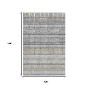 HomeRoots 9' X 12' Striped Gray, Ivory & Gold Washable Area Rug with UV Protection for Stylish Living Spaces 652862