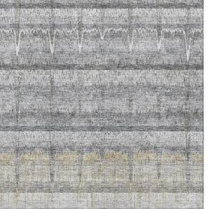 HomeRoots 9' X 12' Striped Gray, Ivory & Gold Washable Area Rug with UV Protection for Stylish Living Spaces 652862