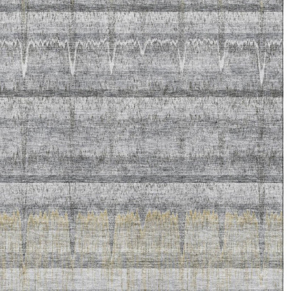 HomeRoots 9' X 12' Striped Gray, Ivory & Gold Washable Area Rug with UV Protection for Stylish Living Spaces 652862