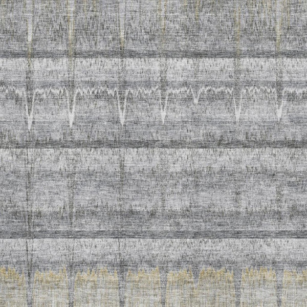 HomeRoots 10' X 14' Gray Ivory Gold Striped Washable Area Rug - Durable, UV-Protected, Perfect for Homes with Kids! 652863