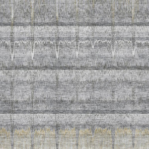 HomeRoots 10' X 14' Gray Ivory Gold Striped Washable Area Rug - Durable, UV-Protected, Perfect for Homes with Kids! 652863