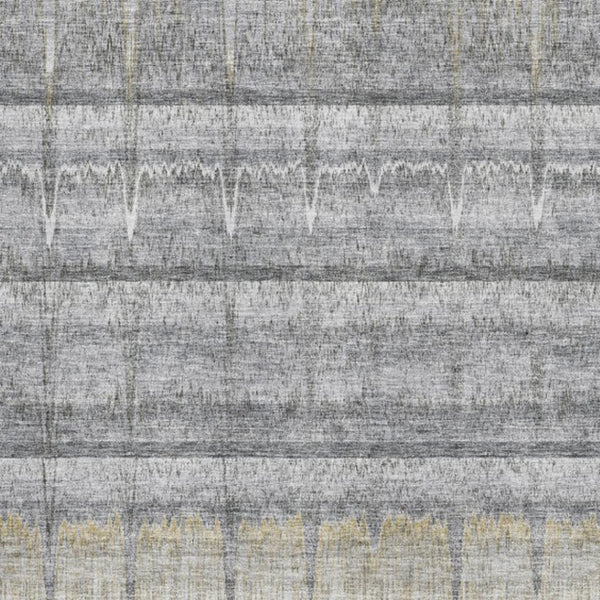HomeRoots 10' X 14' Gray Ivory Gold Striped Washable Area Rug - Durable, UV-Protected, Perfect for Homes with Kids! 652863