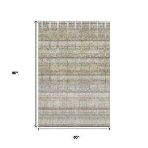 HomeRoots 5' X 8' Washable Taupe Gray & Beige Striped Area Rug with UV Protection for Easy Care & Durability 652865