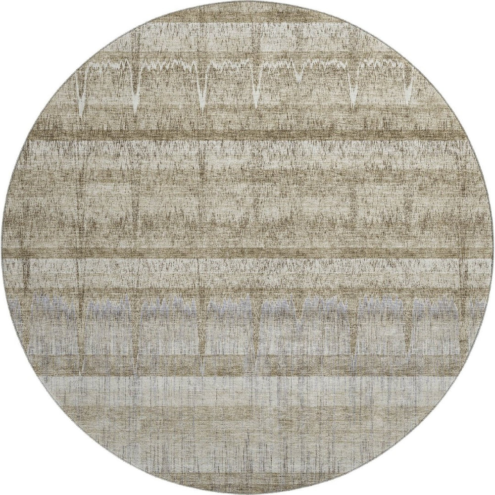 HomeRoots 8' Taupe Gray and Beige Striped Washable Round Rug with UV Protection for Stylish, Durable Living Spaces 652866