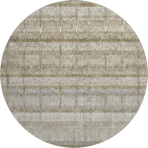 HomeRoots 8' Taupe Gray and Beige Striped Washable Round Rug with UV Protection for Stylish, Durable Living Spaces 652866