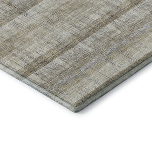 HomeRoots 8' Taupe Gray and Beige Striped Washable Round Rug with UV Protection for Stylish, Durable Living Spaces 652866