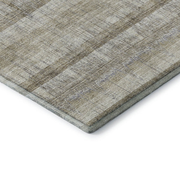 HomeRoots 8' Taupe Gray and Beige Striped Washable Round Rug with UV Protection for Stylish, Durable Living Spaces 652866