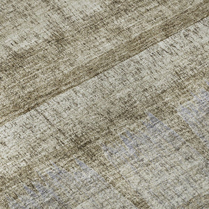 HomeRoots 8' Taupe Gray and Beige Striped Washable Round Rug with UV Protection for Stylish, Durable Living Spaces 652866
