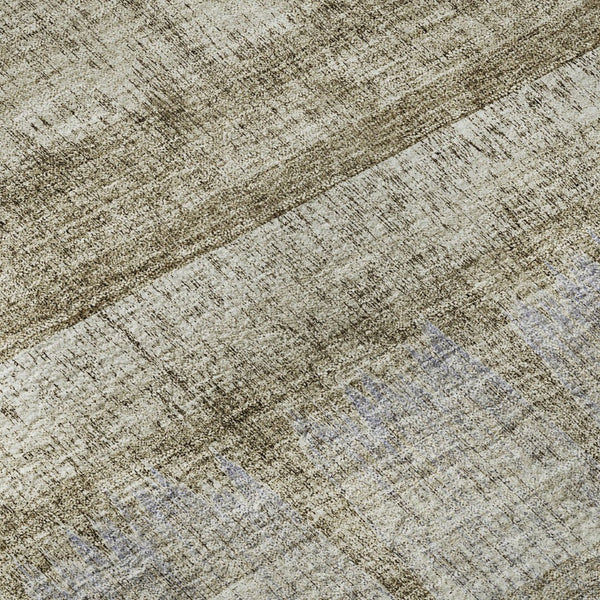 HomeRoots 8' Taupe Gray and Beige Striped Washable Round Rug with UV Protection for Stylish, Durable Living Spaces 652866
